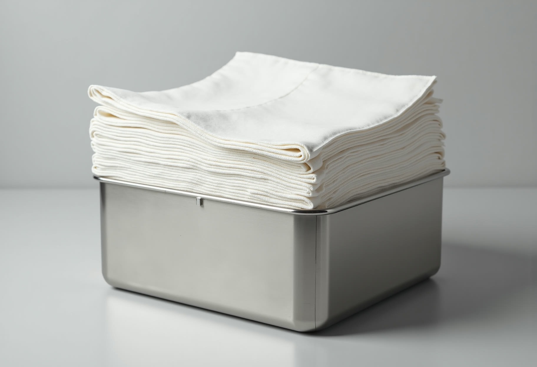 Table linens stacked and wrapped